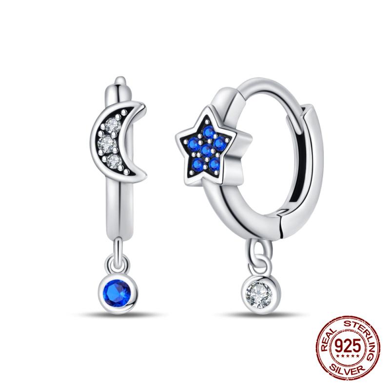 100% 925 Sterling Silver Simple Star And Moon Series Women'S Earrings Suitable For Daily Wear Anniversary Gift