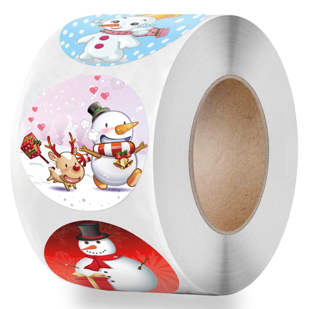 50-500pcs Round Merry Christmas Decoration Stickers 8 Design Seal Labels For Envelope Card Gift Wrapping Scrapbook