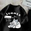 New S-5XL Summer Men Oversize T-shirt Korean Casual Loose Style Kitten Blowing Fan Print T-shirt Suitable for Both Men Women