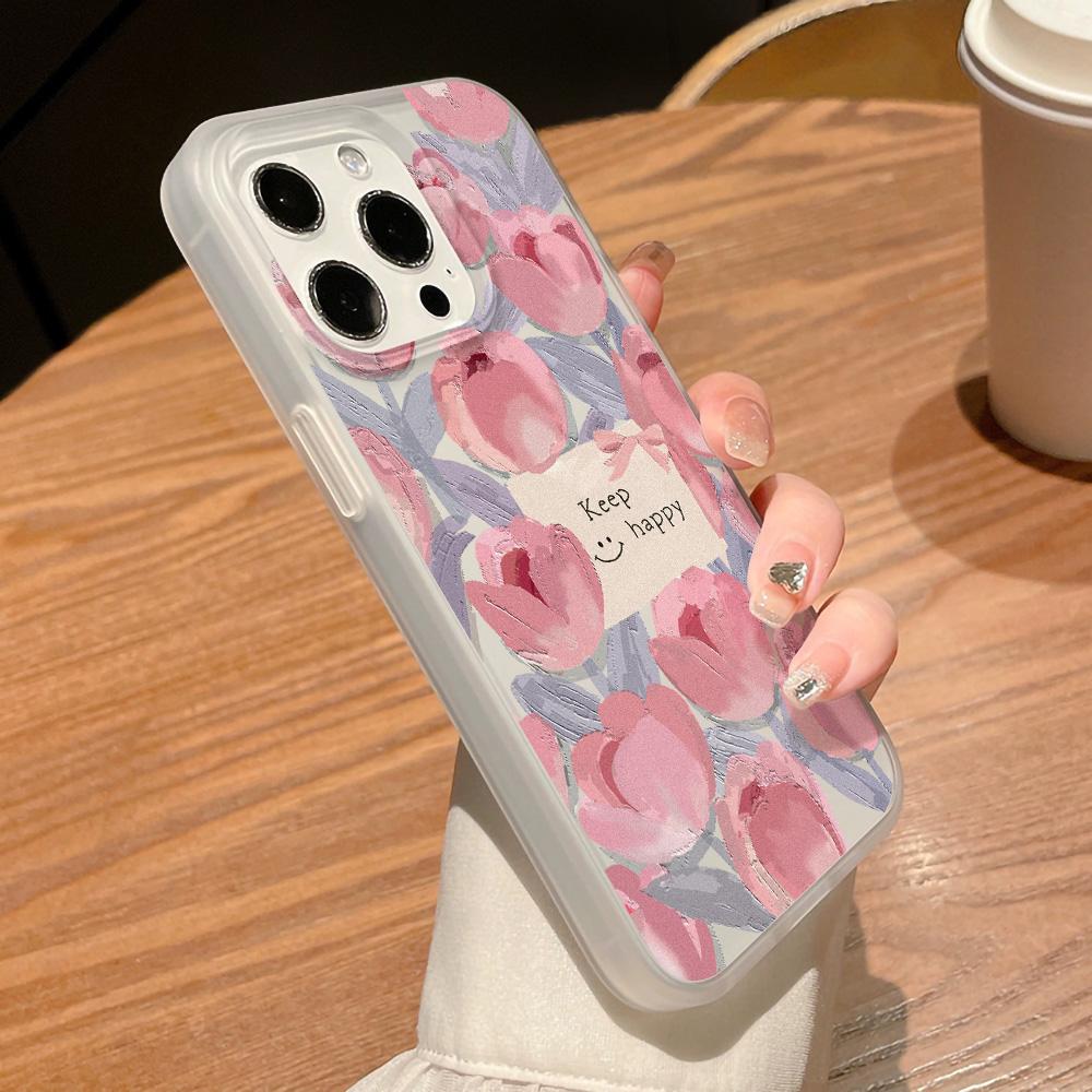 Handyhüllen für iPhone 11 13 15 Pro Max 12 14 Pro Max Hülle iPhone 16 15 Plus 13 Pro 12 Frosted Texture Painted Cartoon Flowers
