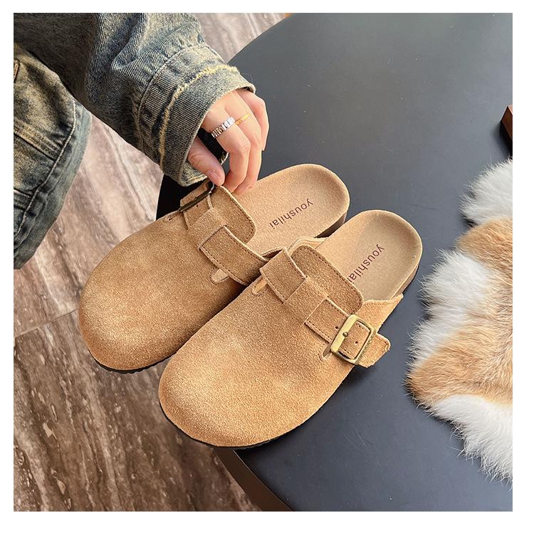 

Тапочки в стиле ретро женские летние 2024 новые полуподносы парные на толстой подошве с закрытым носком полутапочки грязеотталкивающие сандалии 35 хаки