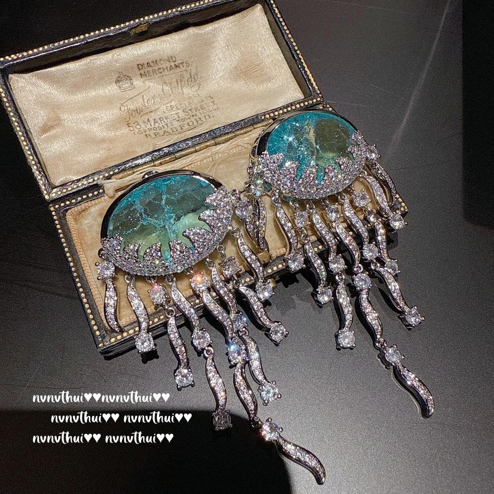 Vintage Royal Sapphire Jellyfish Earrings, Moana, Para Deluxe Jellyfish Zircon Earrings