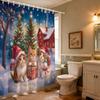 1pc Merry Christmas Cute Kitten Printed Waterproof Partition Privacy Curtain with 12 Hooks Multiple Sizes