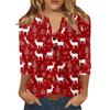 Women's T Shirt Christmas Print Button 3/4 Sleeve Daily Weekend Fashion Basic V- Neck Regular Top