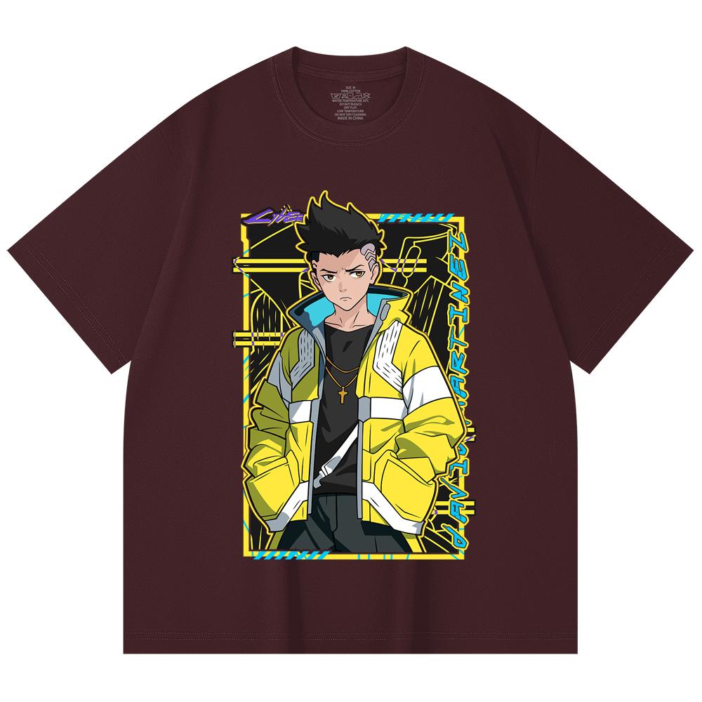 

230 Gsm 100% Cotton Cyberpunk Edgerunners V7 David Print Unisex Heavy Cotton T Shirt 2XL вина червоного кольору