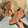 Botas Femininas com Zíper Lateral Tamanho Grande Sapatos Plataforma Leves Sola Grossa Botas de Cano Curto Moda Feminina Sapatos Confortáveis para Mulheres