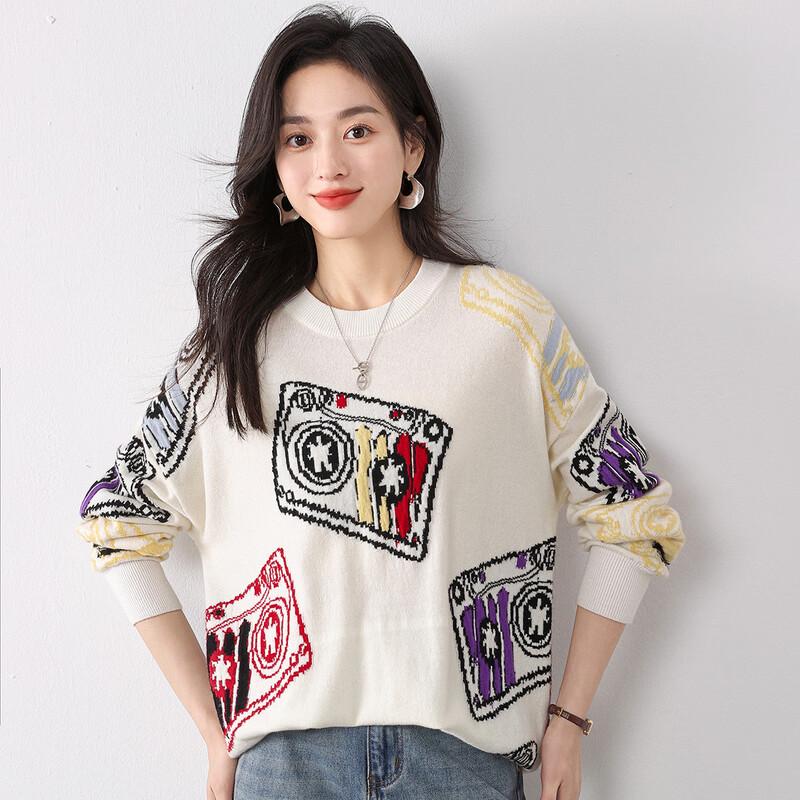 Mokaona Women's Stylish Loose-Fit Jacquard Wool Sweater