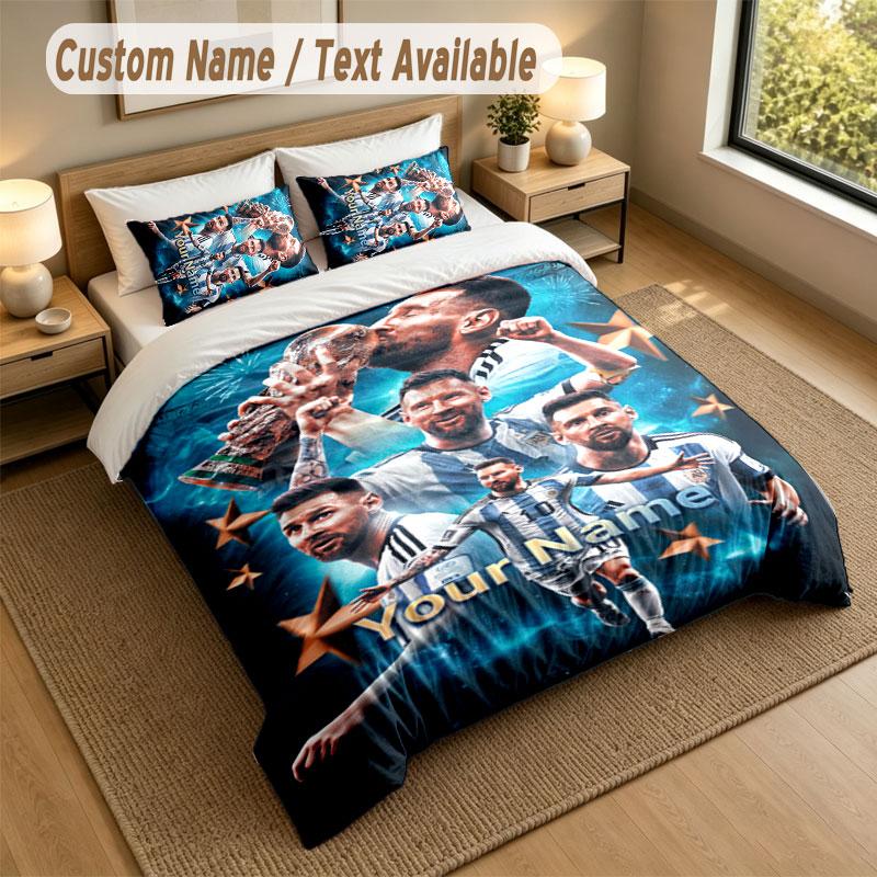 Bedding Set 1 Duvet Cover 2 Pillowcases Lionel Messi Print Soft Bed Linen Bedroom Decor