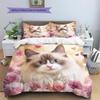 Ragdoll Cat and Fresh Flowers Pattern Bedding Home Decoration Birthday Gift (1 * Duvet Cover + 2 * Pillowcase, Without Core)