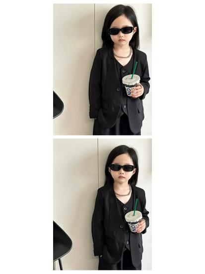 Podzim 2025 Dívčí třídílný bonbónový oblek - Korejský blejzr set