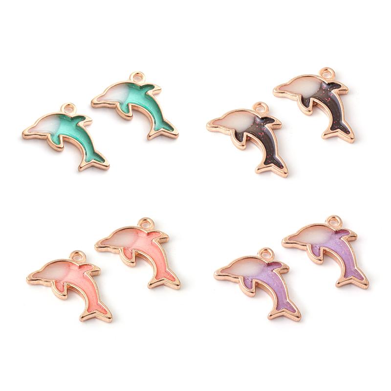 10pcs/lot Cute Alloy Dolphin Charms Color Drop Oil Pendant for DIY Bracelet Necklace Gifts Jewelry Making Findings Accessories