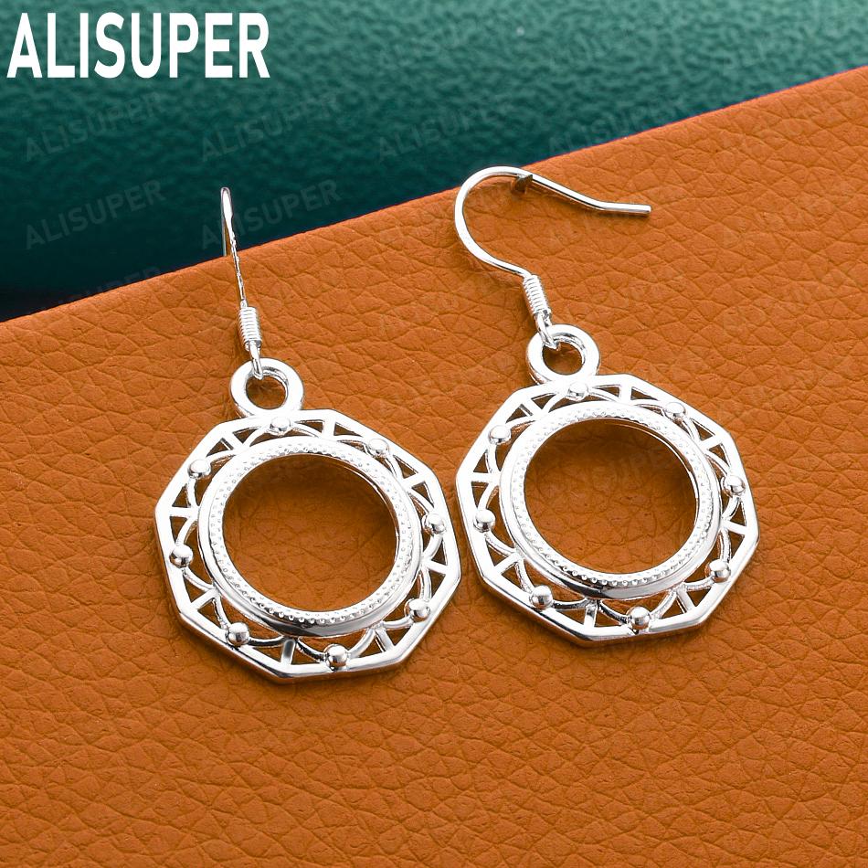 925 Sterling Silver Vintage Octagonal Openwork Earrings - Stylish Evening Jewelry