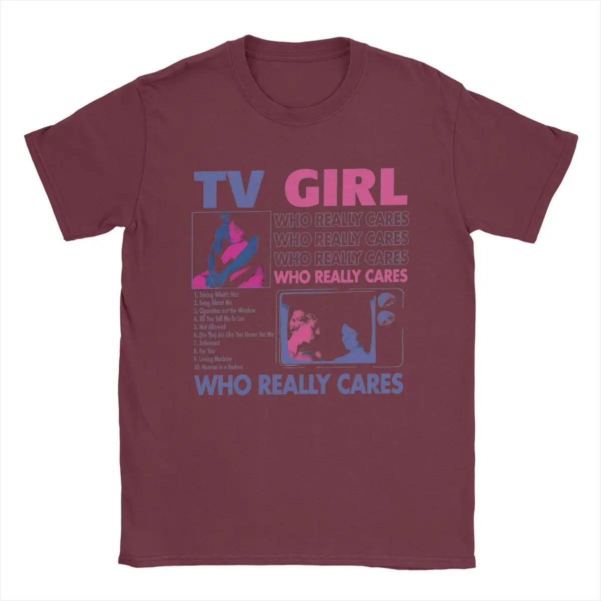 

Мужская футболка с надписью «TV Girl Who Really Cares», хлопковые топы, винтажная футболка с коротким рукавом и круглым вырезом, новое поступление футболок XXXXXL бордовый