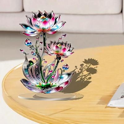 1 peça de ornamento de lótus de cristal acrílico 2D, adequado para o Dia dos Namorados, casa, escritório, com decoração de arte interna e externa