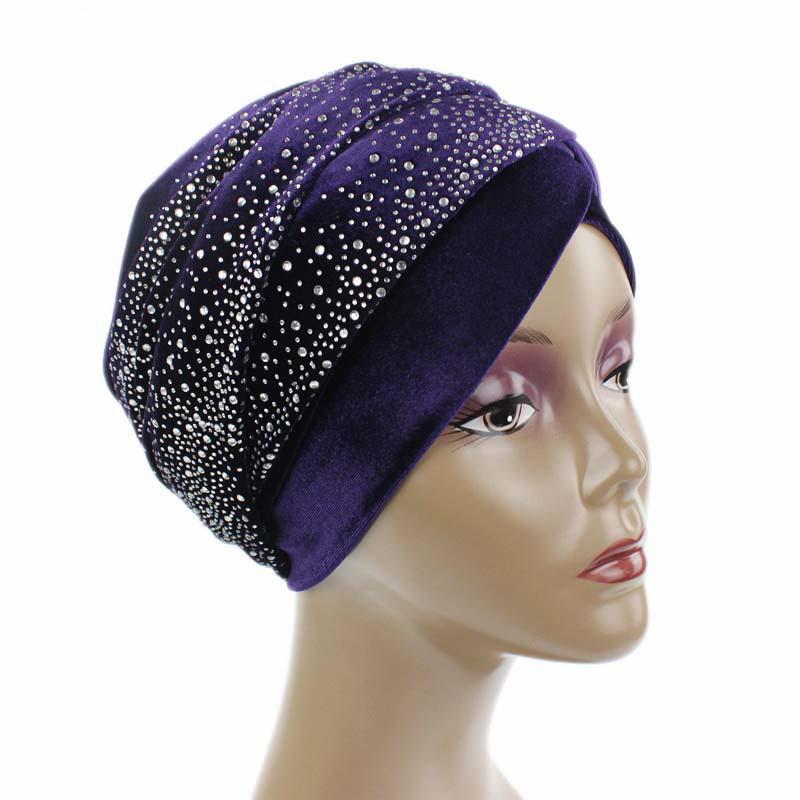Rhinestone African Head Wraps Scarf Velvet Women'S Turban Caps Muslim Headscarf Bonnet Lady Wrap Head Scarves Turbante Mujer