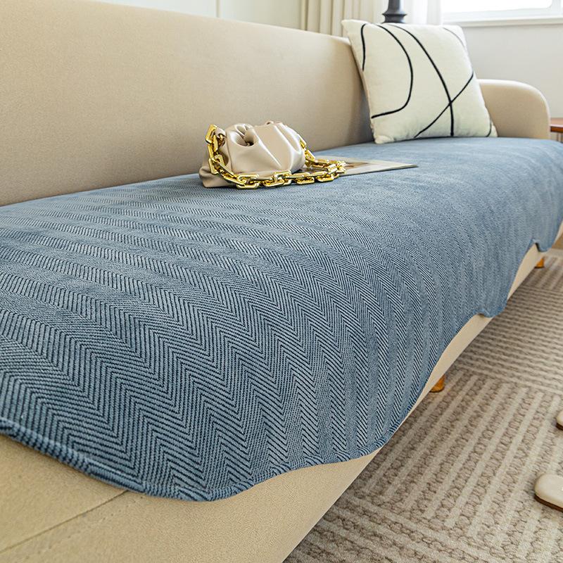 Geformtes Sofakissen Chenille Rutschfest Fischgrätmuster Kissen Sofabezug Rückenlehnenhandtuch Kratzfest
