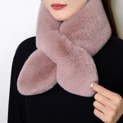 Plush Scarf Women's Winter Imitation Rex Rabbit Fur Collar Thickened Warm All-match Fur Collar Simple Cross Scarf