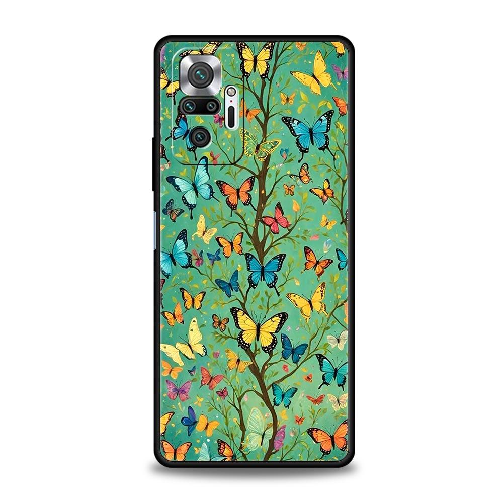 Butterfly Design Phone Case Cover for Redmi 14C 10C Note 15 14 13 12 10 11 K40 Pro Plus 5G Shockproof Soft TPU Shell Fundas Bag