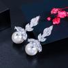 Ircons Top Quality Bling Marquise Cut Cubic Zirconia Stone Big Wedding Party Pearl Drop Earrings Jewelry for Women CZ131