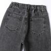 Frühling Übergröße Damen Jeans Hosen Elastische Knöpfe Gerade Basic High Waist Hosen Blau Lange Hosen