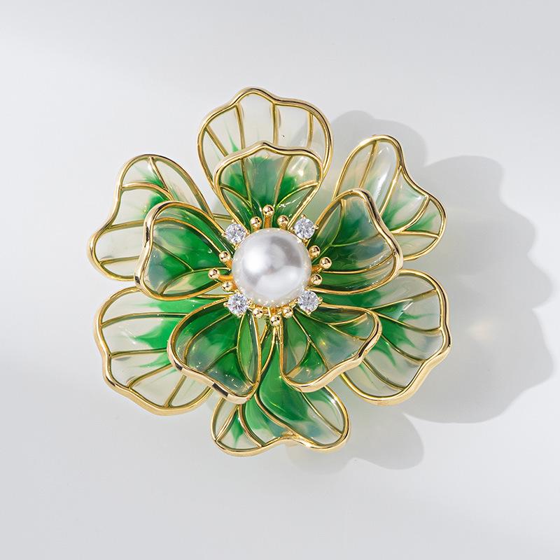 Bo Xin Yun Retro Cloisonné Peony and Pearl Brooch - Elegant Gift for Mom