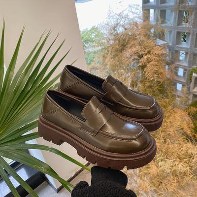 Lefu Schuhe Damen 2024 Stil Dicksohlige Lederschuhe, Dicker Absatz, Ein Fuß, Vintage Britischer Stil Schwarz Damen Einzelne Schuhe