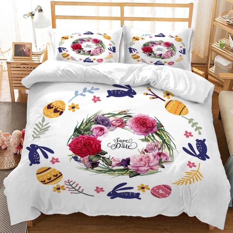 3D Printed Floral Bedding Set Cartoon Animal Pattern Down Pillowcase Children and Teen Bedroom Decoration Single Double Bed