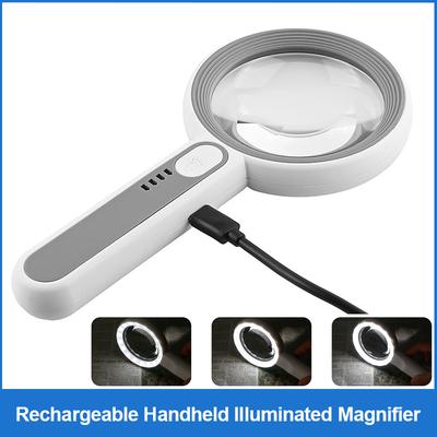 Rechargeable Handheld Magnifier 3 Lighting Modes Illuminated Magnifying Glass With Led Light For Seniors Reading Repair