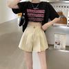 Women's Black High Waist Autumn A-Line Wide Leg Shorts - New Sweet Literary Style