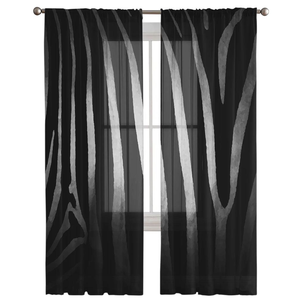 Zebra Svartvita Ränder Närbild Chiffong Skira Gardiner för Vardagsrum Sovrum Dekor Fönster Voile Tyllgardin Draperier