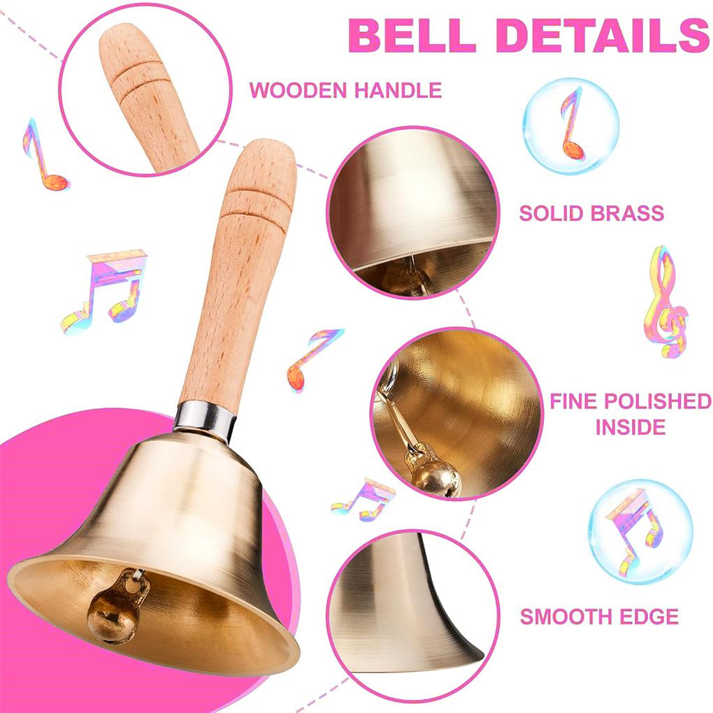 Festive Attention Christmas Hand Bell Wooden Handle Kindergarten Kids Christmas Jingle Ring Xmas Decorations Christmas Bells 8cm