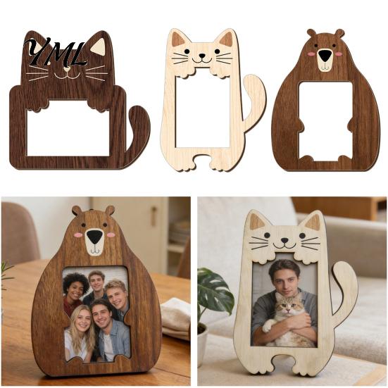 Support Photo de Table en Forme d'Animal Cadre Mignon, Support en Bois Rustique, Cadre Chat pour Bureau Photo Ours Affichage Étagère de Bureau à Domicile Unique Bureau
