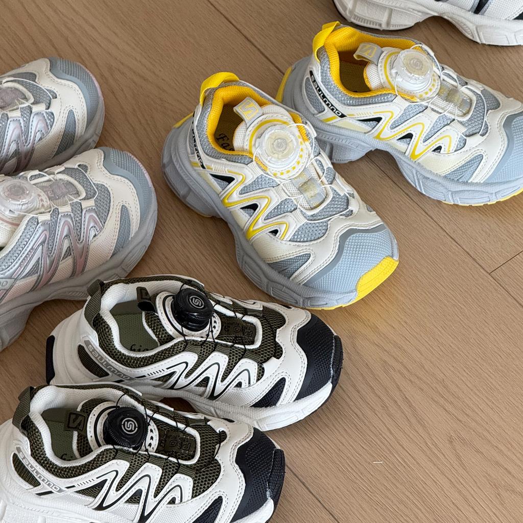 Children's Breathable Sports Shoes Boys' Fashionable Dad Shoes Girls' Rotating Button Lightweight Casual Shoes