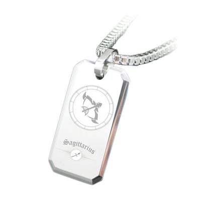 Spirit316 Men's SPTSC12 Constellation Pendant Necklace with Tungsten Carbide Top, Mirror Finish, Rounded Corners, and Leather Marking (Sagittarius)