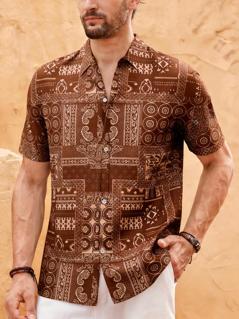 2026 Men's Short Sleeve Shirt Multicolor Ethnic Pattern HD Print Lapel Shirt Hawaiian Outdoor Men's Designer Shirt Fast Shipping