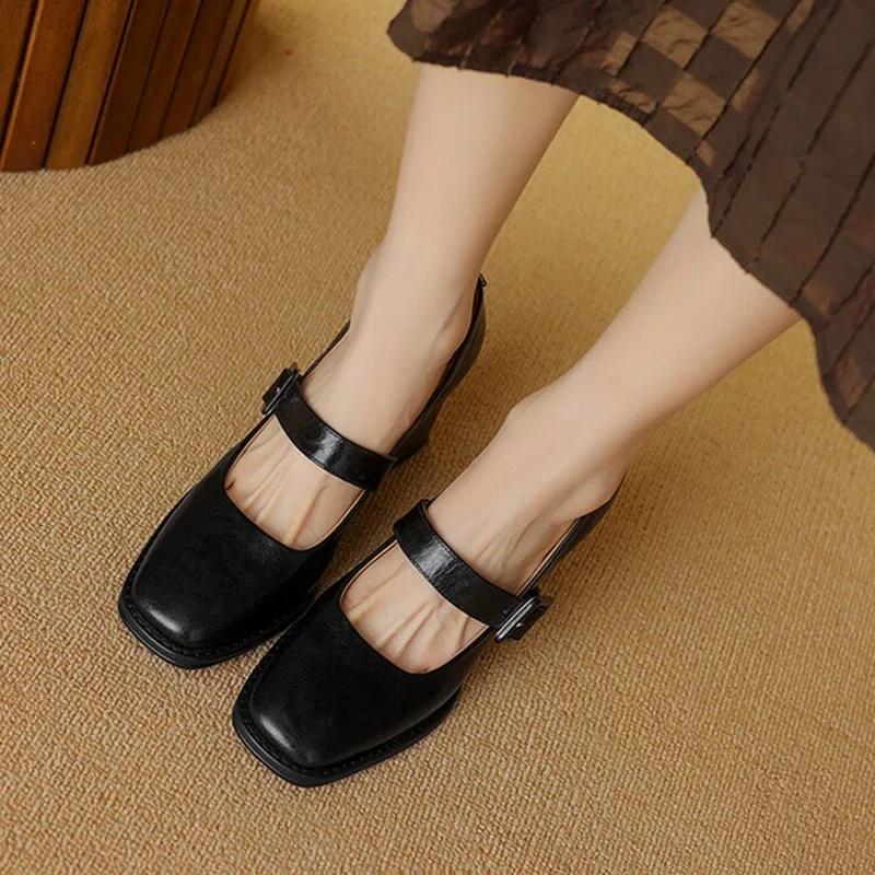 Mode NEU Frühling/Herbst Damen Pumps Echtes Leder Schuhe für Damen Eckige Zehenpartie Klobiger Absatz Damen Pumps Schnürschuhe Hoher Absatz Mary Janes