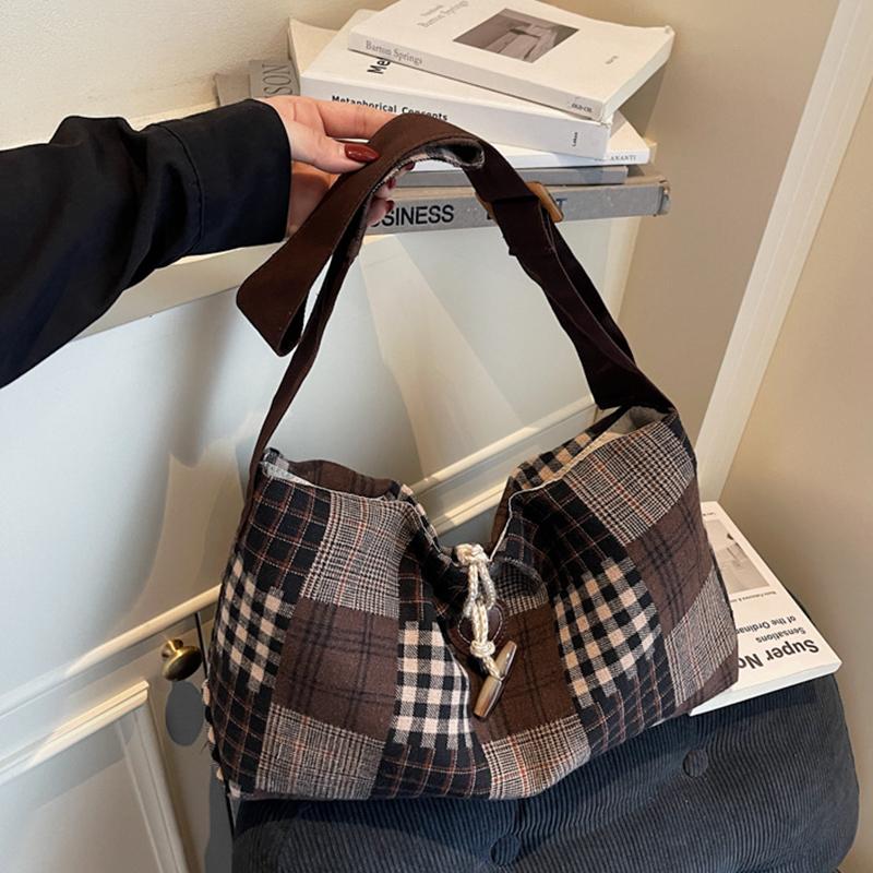 Large Capacity Messenger Bag Casual and Lightweight Plaid Design with Adjustable Shoulder Straps Fashionable Shoulder Bag KTB