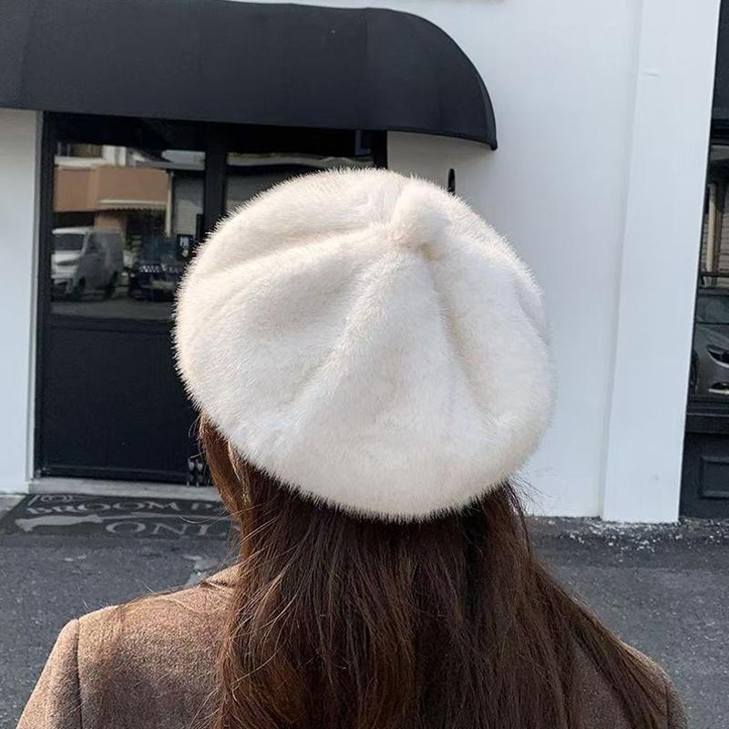 Winter Painter's Hat Vintage Faux Mink Fur Artistic Thickened Fashion Accessories Warmth Adjustable French Style One Size