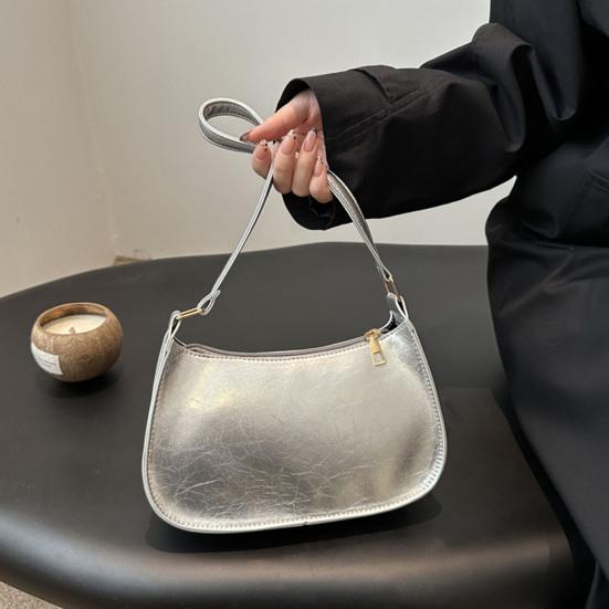 Women Retro Shoulder Bag Faux Leather Underarm Bag Purse Classic Tote Handbag with Zipper Closure for Street Party Work