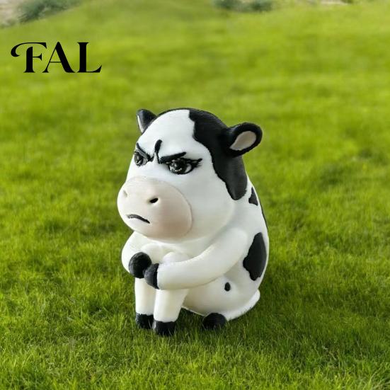 Tabletop Cow Decor 3D Printed Dairy Figurine, Cartoon Cattle Statue for Desk Decor, Office Shelf Ornament Mini Sculpture Home Office, Gift Animal