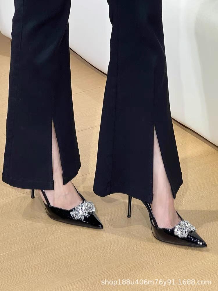 2025 new rhinestone buckle with pointed tip and thin heel, beautiful royal sister temperament high heels, women's bag head sandals are sexy