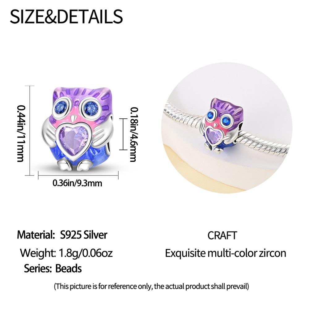 Original Copper Charms Luxury Purple Owl Animal Beads Fit Bracelet Diy Women Making Delicate Gift Jewelry