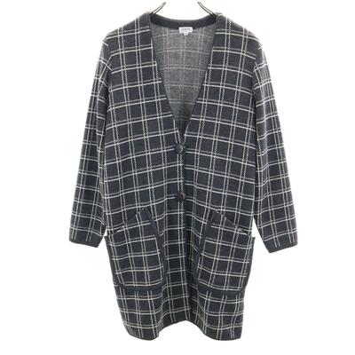 FOXEY Made In Japan Wool Check Pattern Long Sleeve Knit Cardigan 38 Gray Women Used