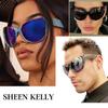Oversized Vintage Sunglasses for Frog Eye Silver Mirror Outdoor Glasses [SHEEN KELLY] Wrap-Around Men,