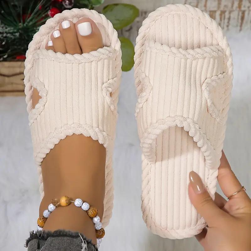 Elegant Women's Striped Slippers - Soft, Comfortable Fabric with Rubber Sole for All Seasons