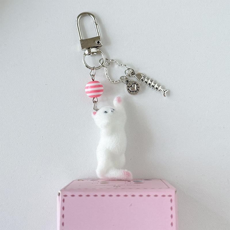 Beflocktes Kätzchen Schlüsselanhänger Fellige Katze Handykette Riemen Anhänger Schlüsselring Schmuck Anti-Verlust Lanyard Taschenanhänger