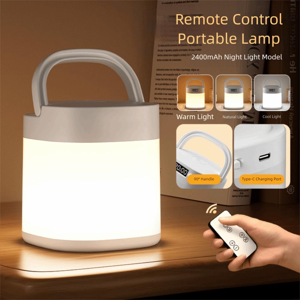 Dimmable Bedside Lamp Remote Control Reading Table Lamp Eye Protection Clock  Desktop