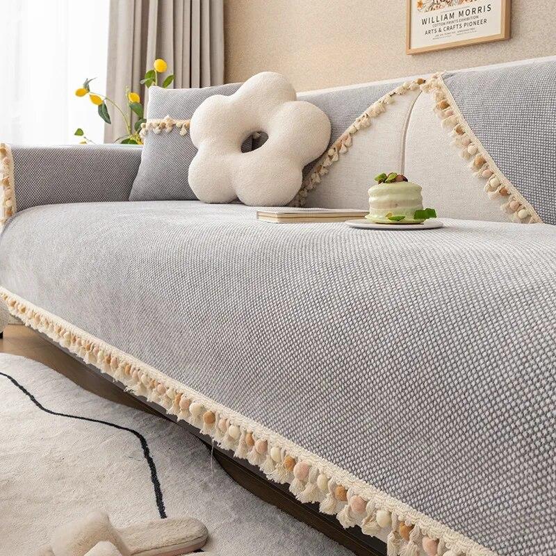 Towel Cover Non-Slip Living Room Furniture Sofa Cover Seat Sofa Cover Four Seasons Universal ins Style Solid Color Backrest