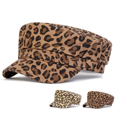 Leopard Print Navy Hat Street Fashion Flat Top Beret Cap Men and Women Personalized Hats Casual Caps