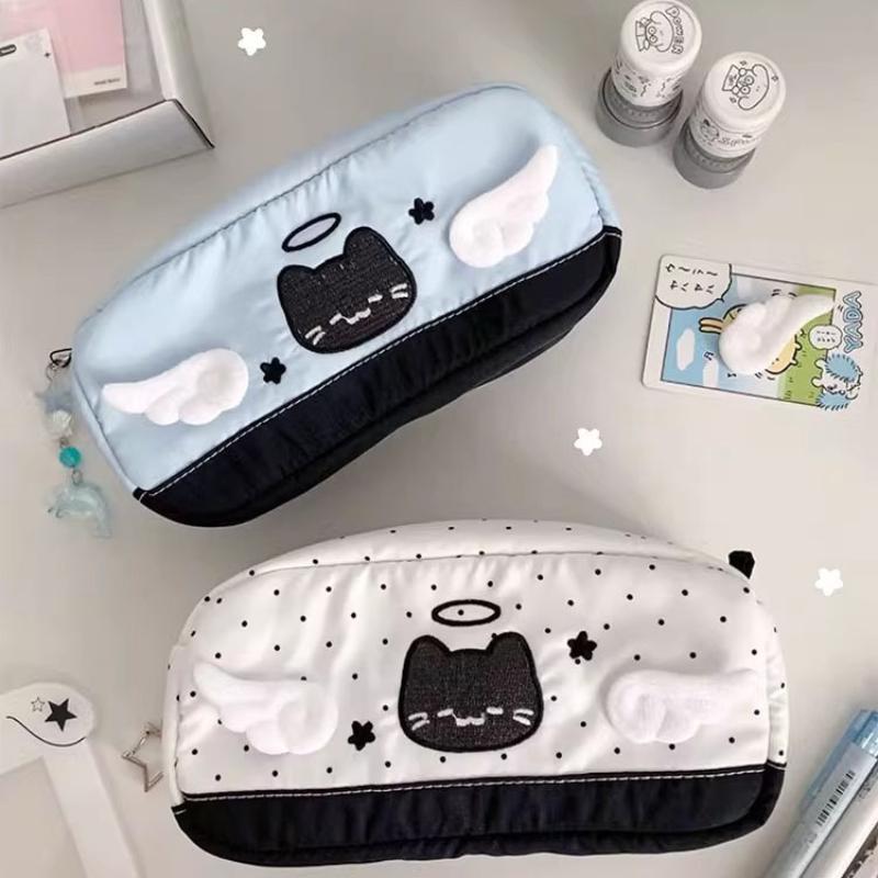 Étui à crayons mignon chat ange dessin animé imprimé Papeterie étudiante Rentrée scolaire Sac de rangement Fournitures scolaires Stylo Papeterie Cadeaux